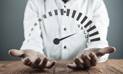 Speedometer with value word. Business concept