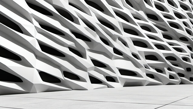 Stunning modern architecture with dynamic white geometric facade creating unique patterns and shadows for striking visuals