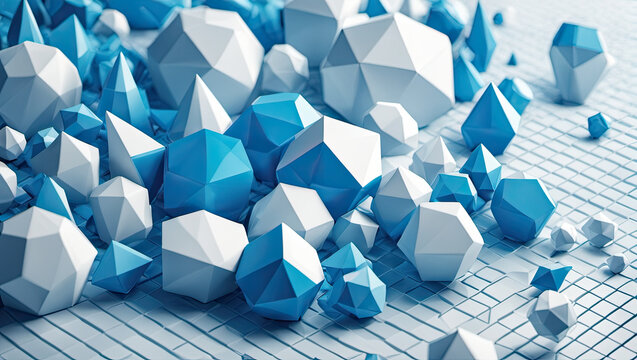 Stunning geometric shapes in blue and white create dynamic modern background for technology or design projects