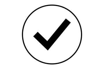 black check mark icon inside white circle on transparent background.