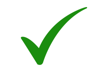 green approved check mark icon on transparent background