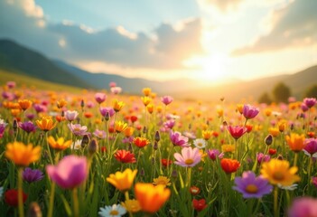 Vibrant Wildflowers in Bloom Colorful Meadow Spring Spectacle Floral Serenity