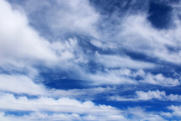 Between the clouds, beautiful blue sky with white clouds