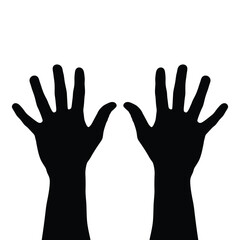 Two black silhouette hands raised with open palms