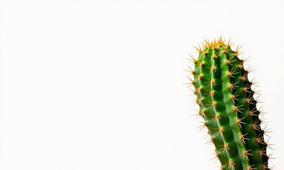 Naklejka premium A solitary, vibrant green cactus, its prickly silhouette sharp against a clean white background, hardy, contrast, stem