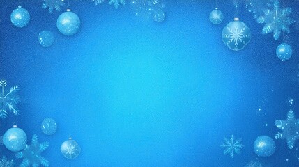 Blue Glitter Christmas Background with Hanging Ornaments and Snowflakes for Winter Holiday Design