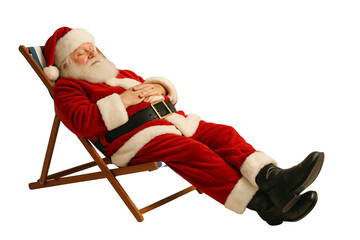 Santa Claus sleeping in a chair after a long night. Cozy Christmas rest scene.