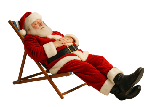 Santa Claus sleeping in a chair after a long night. Cozy Christmas rest scene.