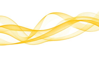 Abstract design on a white background. Wavy, flowing, ribbon-like formations in varying shades of yellow and gold. Elegant and graceful appearance