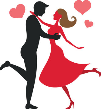 couple silhouette red dress embracing hearts clip art preview