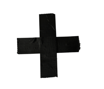 Black Duct Tape Cross Isolated on White Background