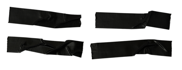 adhesive black tape PNG isolated on transparent background, Set of different black sticky tapes isolated on a white background