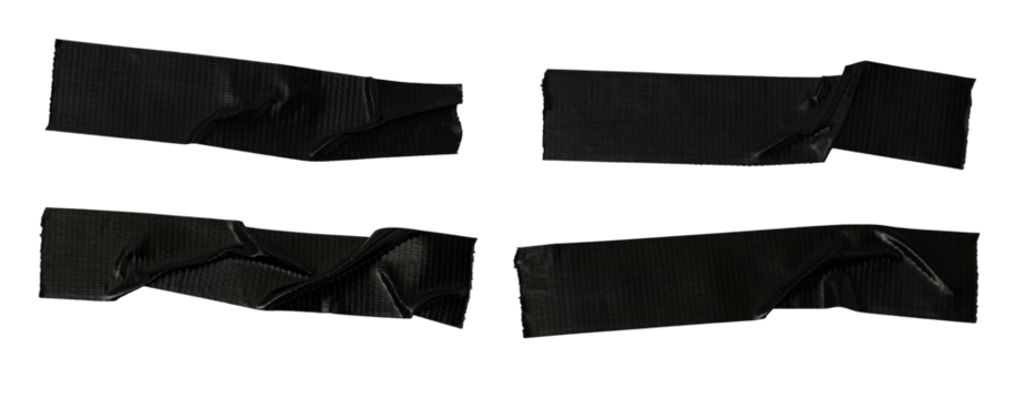 adhesive black tape PNG isolated on transparent background, Set of different black sticky tapes isolated on a white background
