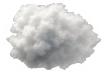 Fluffy white cumulus cloud floating, creating an abstract shape, on a transparent background for weather projects