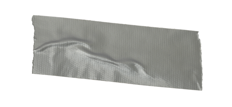 Gray Duct Tape Strip Isolated on White Background – Wrinkled Adhesive Tape Piece, Realistic Repair Material Texture