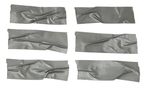 Gray Duct Tape Strip set Isolated on White Background, Wrinkled Adhesive Tape Piece for Repair and Design, transparent background - Powered by Adobe