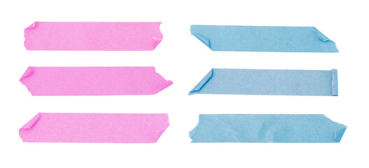 Set of colorful adhesive tape pieces, pink and purple duct tape strips with wrinkled texture...