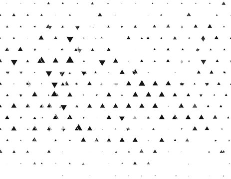 Abstract pattern comprised of varying-sized black triangles and dots arranged on a white background, creating a modern, geometric design