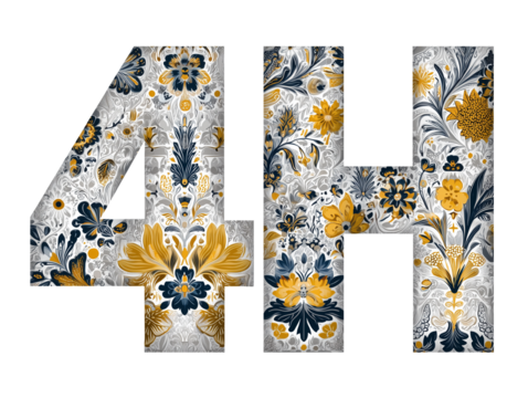 4H is written with a gray, yellow, and dark blue Genjiguruma pattern on a white background.