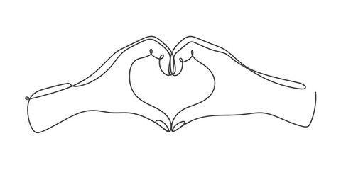 Elegant continuous one line drawing of hands forming a heart shape symbol of love and affection vector