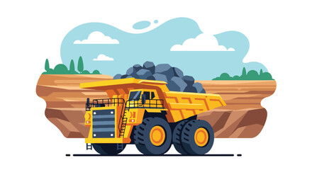 Flat vector of large mining dump truck transporting rocks from open-pit quarry, heavy industry and mineral extraction concept © meeblues