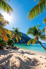 Obraz premium Sun-drenched tropical paradise, pristine sands meet turquoise waters under a clear blue sky, serene, exotic, clear