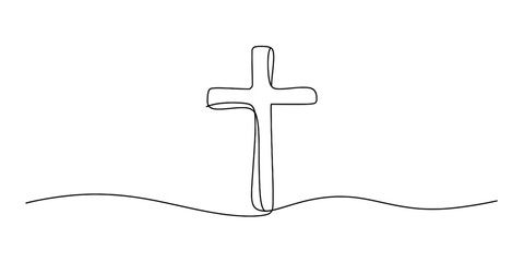 Elegant continuous line drawing of a christian cross symbol artistically rendered on a clean surface vector © Creative_Outline2019