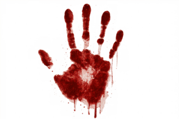 Bloody handprint creating horror atmosphere, crime scene concept, halloween theme, violence and gore element