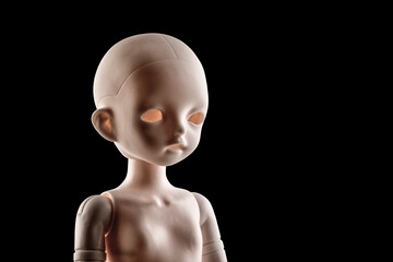 Doll face isolated on black background with clipping path