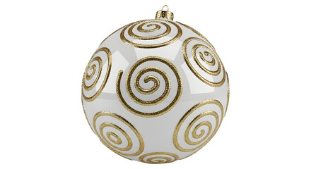 Fototapeta premium White christmas ball with gold spiral design isolated on transparent background