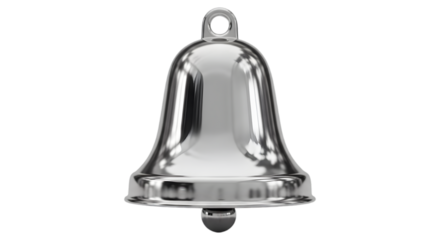 Shiny silver bell isolated on transparent background for festive decoration
