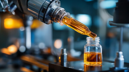 Robotic sample processor in action no faces visible laboratory automation efficient testing pharmaceutical industry high tech facility equipment defocused throughout with