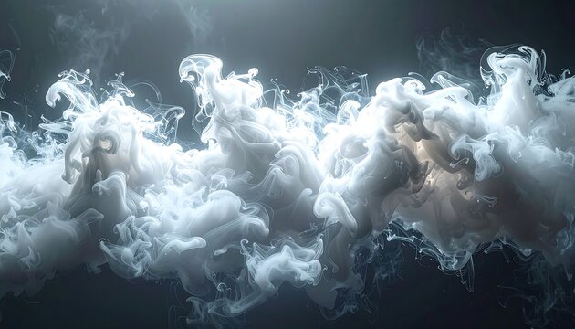 An ethereal swirl of white smoke billows against a dark gray backdrop, illuminated by a soft, diffused light