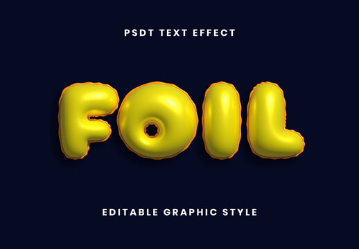 Yellow Foil Balloon Text Effect Glossy Rounded 3D Font