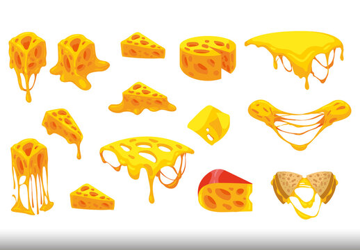 Colorful Cheese Sliced Melted Illustration Set