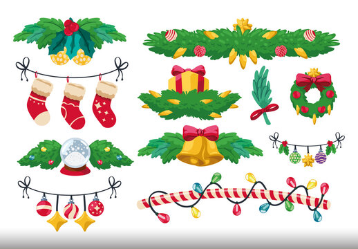 Colorful Christmas Garland Decoration Illustration Set