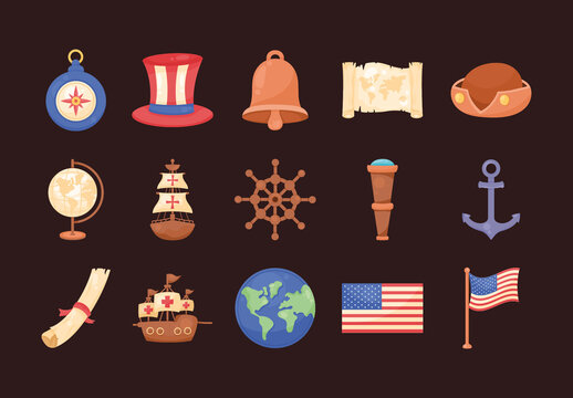 Columbus Day Maritime Exploration Illustration Set