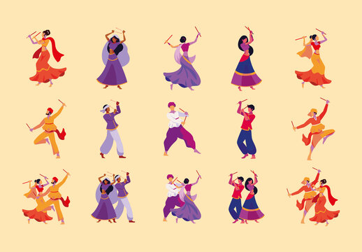Colorful Navratri Dancer Traditional Festival Illustration Set
