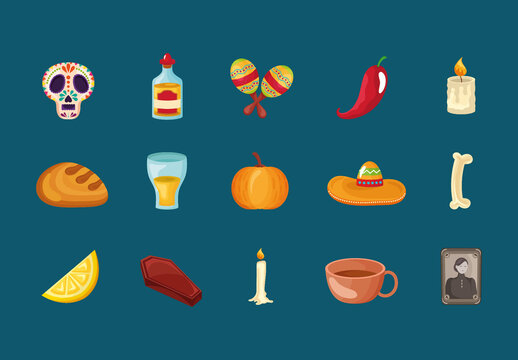 Colorful Day of the Dead Illustration Set