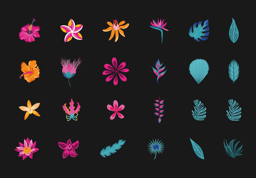 Tropical Floral Botanical Illustration Set