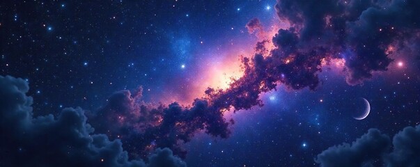 Cosmic Panorama Swirling Nebulae and Galaxies Across a Mystical Night Sky