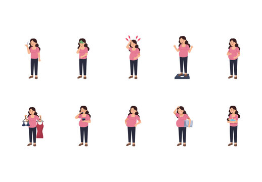 Colorful Months Pregnant Maternity Health Illustrations Set