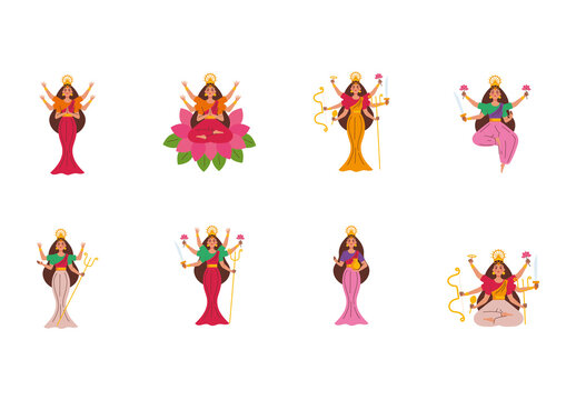 Colorful Navaratri Goddess Durga Illustration Set