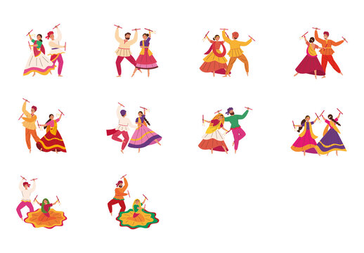 Colorful Navratri Dancer Traditional Illustration Set