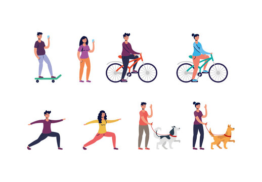 Colorful People Activity Outdoor Illustrations Set