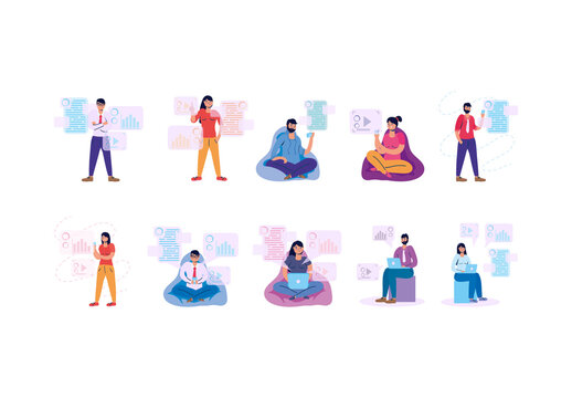 Colorful Technology Digital People Illustration Set