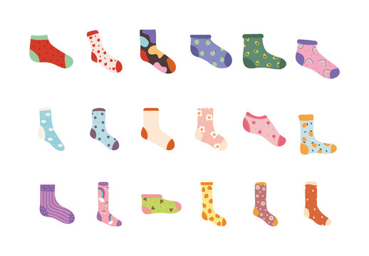 Colorful Trendy Socks Patterns Cute Fashion Illustrations Set