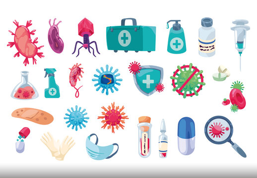 Colorful Virus Nipah Health Illustration Set