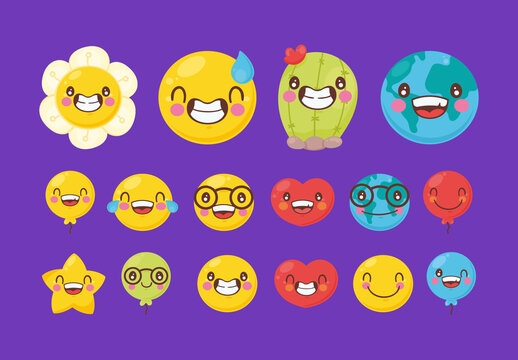 Colorful Smile Day Happy Emoji Illustrations Set