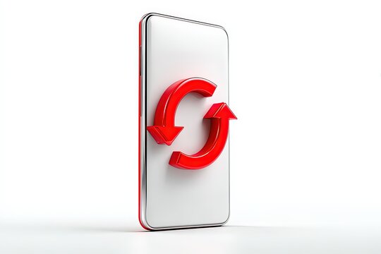 Red Arrows symbol on mobile phone, signifies process, updating, and digital innovation. The image features a bright red, curved arrow symbol that is placed on a modern mobile phone.